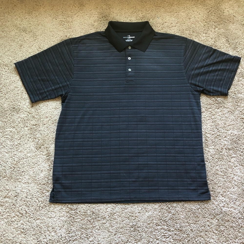Grand Slam Golf men's short sleeve black striped polo shirt